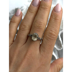 925 Sterling Silver Prasiolite Green Amethyst & Brown Tourmaline Ring Size 9